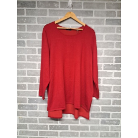Tahari Tops - Tahari Womens Red Knit High Low Pullover Long Sleeve Blouse Size 2X‎ NWT